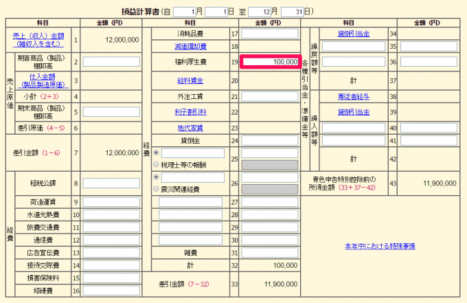 青色申告決算書「福利厚生費」の入力方法