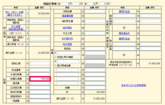 青色申告決算書「旅費交通費」の入力方法