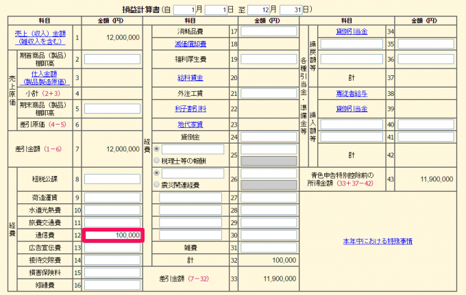 青色申告決算書「通信費」の入力方法