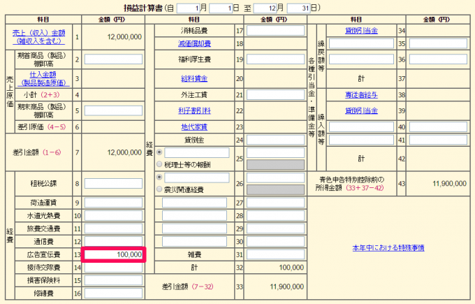 青色申告決算書「広告宣伝費」の入力方法